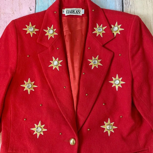 Vintage Harland red gold stars 80s blazer - Picture 4 of 9
